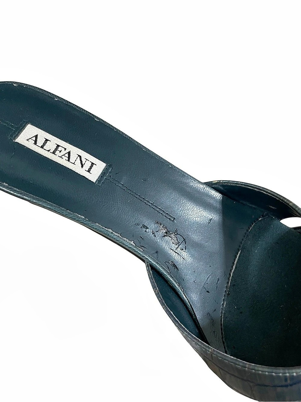 Alfani Teal Blue Croc Embossed Leather Suede Pointed Toe Mule Kitten Heels 7.5M - Picture 3 of 11